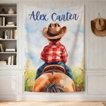 Personalised Cute Cowboy Cowgirl Soft Throw Blanket with Name Home Decor Daily Use Birthday Gift for Kids Horse Lovers