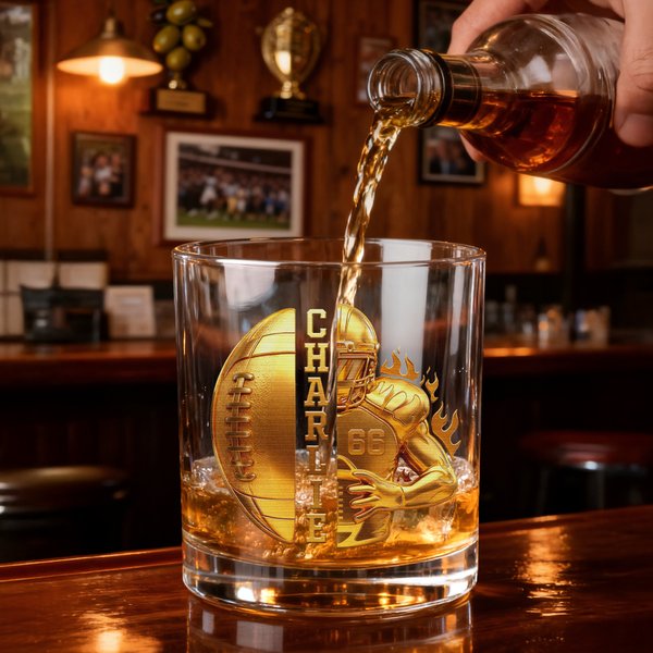 Spersonalizowana szklanka do whisky Golden Football Player 10 uncji z imieniem i numerem Prezent urodzinowy na Dzień Ojca dla mężczyzny Barmana Entuzjasty Whisky