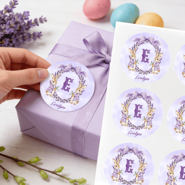 Lot de 2 étiquettes autocollantes imperméables à Pâques avec nom et initiales Décoration de Pâques Fête Favori pour Famille Enfants