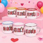 Personalized Romantic Cupid Heart Pattern 12 oz Enamel Mug with Name Home Decor Valentine's Day Birthday Gift for Kids Couple