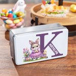 Personalised Cute Bunny Flowers Easter Eggs Initial Food Grade Metal Biscuit Tin Storage Box with Name Easter Holiday Gift for Family Kids