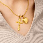 Personalized Cross Heart Pendant Dainty Stainless Steel Necklace with Photo Religious Jewellery Birthday Anniversary Baptism Gift for Christian Woman