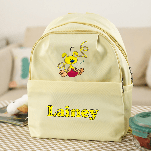 Personlig Marsupilami ryggsäck med flera fack och namn för barn med gul prickig leopard Skolstartspresent för pojkar Flickor | Callie × Marsupilami®