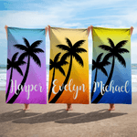 Personalized Palm Tree Gradient Colour Oversized Quick Dry Beach Towel with Name Beach Travel Essentials Birthday Gift for Family Friend