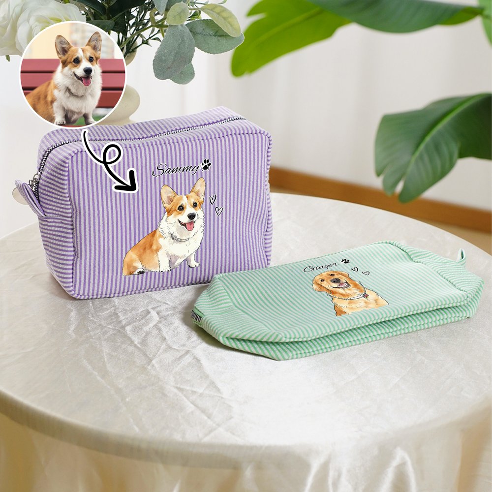 Henkilökohtainen käsin maalattu vesiväri tyyli Pet Photo Makeup Bag nimi Daily Travel syntymäpäivälahja lemmikkieläinten ystäville omistajille 2