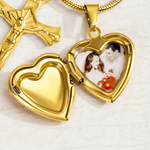 Personalized Cross Heart Pendant Dainty Stainless Steel Necklace with Photo Religious Jewellery Birthday Anniversary Baptism Gift for Christian Woman