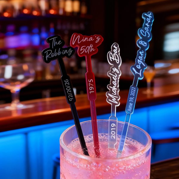 Personalised Multicolor Acrylic Drink Stirrers with Text Set of 10 Bar Decor Wedding Birthday Cocktail Party Gift for Bartenders Newlyweds