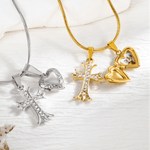 Personalized Cross Heart Pendant Dainty Stainless Steel Necklace with Photo Religious Jewellery Birthday Anniversary Baptism Gift for Christian Woman