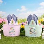 Cesta de Pascua Personalizada con Nombre y Orejas de Conejito Regalo para la Fiesta de Pascua de Caza de Huevos para Niños