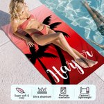Personalized Palm Tree Gradient Color Oversized Quick Dry Beach Towel with Name Beach Travel Essentials Birthday Gift for Family Friend
