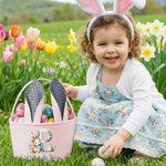 Cesta de Pascua Personalizada con Nombre y Orejas de Conejito Regalo para la Fiesta de Pascua de Caza de Huevos para Niños