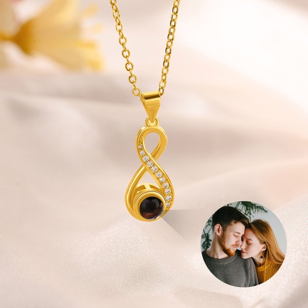 Personalised Dainty Micro-carved Eternal Love Flower Photo Projection Necklace Woman Jewellery Birthday Anniversary Gift for Women