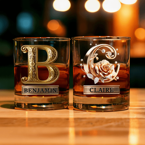 Roses Hold Love, Initials Mark Us - Personalized 10 oz Old Fashioned Rock Whiskey Glass