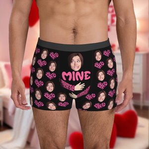 Personalised Funny Face Photo Heart Leopard Print Boxer Brief Men's Underwear Valentine's Day Anniversary Gift for Men