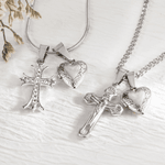 Personalized Cross Heart Pendant Dainty Stainless Steel Necklace with Photo Religious Jewellery Birthday Anniversary Baptism Gift for Christian Woman