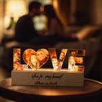 Personalized Couple 3-7 Photos LED Night Light with Text and Wooden Base Home Decor Anniversary Valentine's Day Gift for Couples