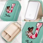 Personalised Sweet Cupid Angel PU Leather Jewellery Box with Name and Adjustable Three-Colour LED Mirror Valentine's Day Anniversary Gift for Women