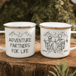 Personalized Adventure Hiking Line Drawing 12 oz Enamel Mug with Name Birthday Camping Gift for Friends Hikers