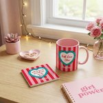 Spersonalizowany kubek ceramiczny Self Love Clue Heart 11 oz 15 oz z imieniem i podkładką Walentynkowy prezent urodzinowy dla niej i dla niego