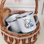 Personalized Cute Bunny Initial 12 oz Enamel Mug with Name Easter Birthday Back to School Gift for Kids