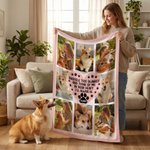 Personalized Paw Print Heart Pet 8 Photos Soft Throw Blanket with Name Home Decor Birthday Gift for Pet Lovers Owners