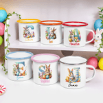 Gepersonaliseerde schattige Bunny initiaal 12 oz emaille mok met naam Pasen Verjaardag Terug naar School Gift voor kinderen