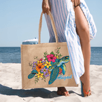 Personalized Cute Colorful Floral Sea Turtle Large Capacity Jute Bag with Name Daily Use Birthday Gift for Friends Women