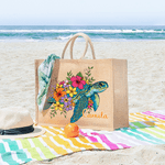 Personalized Cute Colorful Floral Sea Turtle Large Capacity Jute Bag with Name Daily Use Birthday Gift for Friends Women