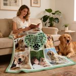 Personalized Paw Print Heart Pet 8 Photos Soft Throw Blanket with Name Home Decor Birthday Gift for Pet Lovers Owners