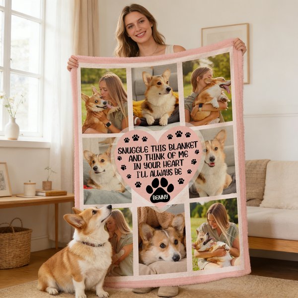 Personalized Paw Print Heart Pet 8 Photos Soft Throw Blanket with Name Home Decor Birthday Gift for Pet Lovers Owners