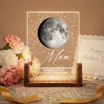 Personalisierte Mondphase Acryl LED-Nachtlicht mit Namen und hölzerne Basis Home Decor Muttertag Geburtstag Geschenk für Mütter Kinder
