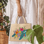 Personalized Cute Colorful Floral Sea Turtle Large Capacity Jute Bag with Name Daily Use Birthday Gift for Friends Women