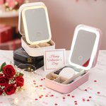 Personalised Sweet Cupid Angel PU Leather Jewellery Box with Name and Adjustable Three-Colour LED Mirror Valentine's Day Anniversary Gift for Women