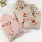 Personalized Cute Animal Coral Fleece Hooded Towel with Embroidered Name Summer Pool Bath Essential Baby Shower Birthday Gift for Baby Kid