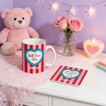 Spersonalizowany kubek ceramiczny Self Love Clue Heart 11 oz 15 oz z imieniem i podkładką Walentynkowy prezent urodzinowy dla niej i dla niego