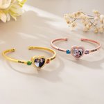 Personalizada piedra de nacimiento de circón en forma de corazón foto pulsera brazalete con nombres Dainty Joyería Cumpleaños Día de San Valentín Aniversario de regalo para la pareja