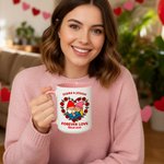 Spersonalizowany kubek ceramiczny Cute Dwarf Couple Heart Rose 11 oz 15 oz z imieniem i rokiem Walentynkowy prezent urodzinowy dla pary