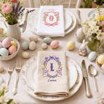 Personalised Bow Wreath Peter Rabbit Initial Linen Napkin with Name Table Decoration Easter Gift for Kids Family Friends