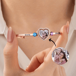 Personalizada piedra de nacimiento de circón en forma de corazón foto pulsera brazalete con nombres Dainty Joyería Cumpleaños Día de San Valentín Aniversario de regalo para la pareja