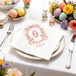 Personalised Bow Wreath Peter Rabbit Initial Linen Napkin with Name Table Decoration Easter Gift for Kids Family Friends