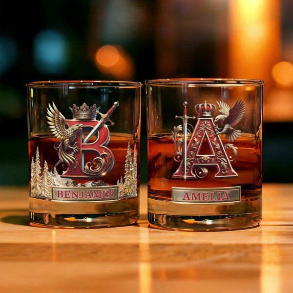 Personalised Eagle Crown Initial 10 oz Old Rock Whiskey Glass with Name Father's Day Birthday Gift for Men