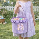 Henkilökohtainen söpö Bunny Flower Initial Plaid pääsiäiskori nimi ja röyhelöt munat metsästys osapuoli pääsiäislahja lapsille
