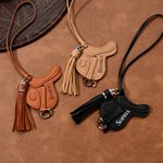 Personalized Saddle Design PU Leather Bag Charm Ornament with Name and Tassel Horseback Riding Birthday Gift for Horse Riders Lovers