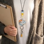 Personalised Flower Pumpkin Snowflake Tassel Bead Lanyard with Text Teacher's Day Back to School Gift for Teacher