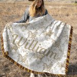 Personalised Retro Western Cowboy Style Soft Tassel Throw Blanket with Name Home Decor Birthday Anniversary Gift for Women Cowboy Lovers