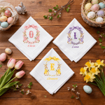 Personalised Bow Wreath Peter Rabbit Initial Linen Napkin with Name Table Decoration Easter Gift for Kids Family Friends