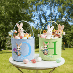Personalizado lindo conejito de nacimiento de flores de tela escocesa cesta de Pascua con el nombre de Pascua Caza del Huevo de Pascua de Regalo para Niños Niñas