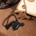 Personalized Saddle Design PU Leather Bag Charm Ornament with Name and Tassel Horseback Riding Birthday Gift for Horse Riders Lovers