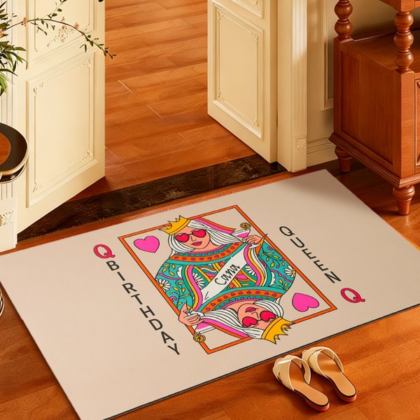 Personalised Queen of Hearts Funny Playing Card Design Anti-slip Door Mat with Name Home Decor Birthday Gift for Girl Woman
