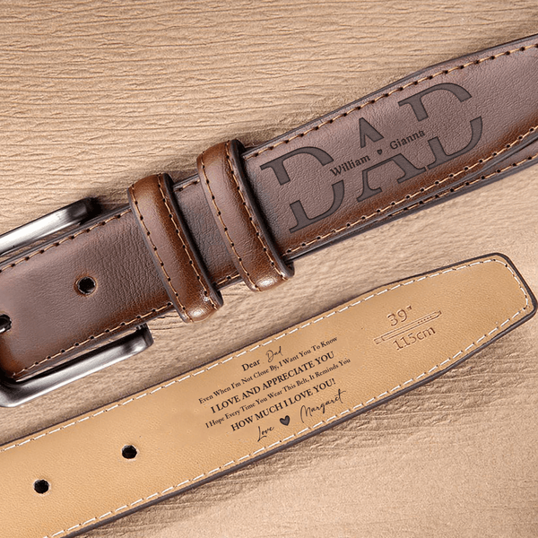 Personalized Engraved Heart Initial Man's Leather Groove Belt with Name Valentine's Day Birthday Gift for Man Boyfriend Husband